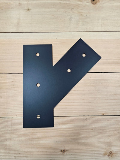 Heavy duty steel knee bracket supports.  These Half Y shaped brackets are used to add strength and beauty to your post and beam construction project.
