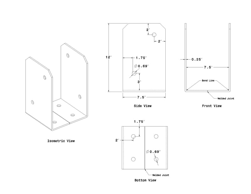 Post Base - 7.5 inch x 7.5 inch x 12 inch tall