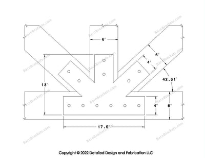 Fan Brackets for 6 inch beams - 4 inch Regular centered joint - Square - Centered style holes - BarnBrackets.com