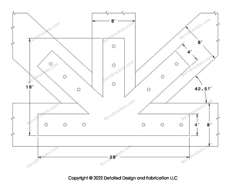 Fan Brackets for 8 inch beams - 4 inch Large centered joint - Square - Centered style holes - BarnBrackets.com