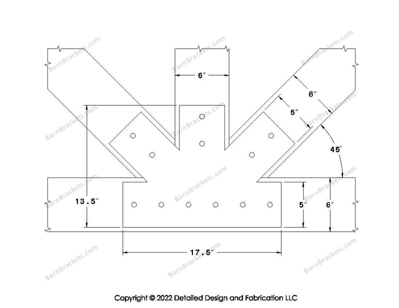 Fan Brackets for 6 inch beams - 5 inch Regular centered joint - Square - Centered style holes - BarnBrackets.com