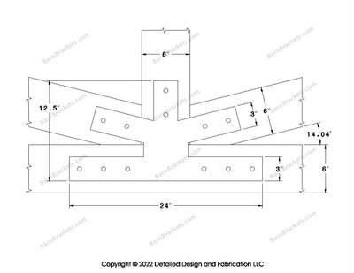 Fan Brackets for 6 inch beams - 3 inch Wide Centered joint - Square - Centered style holes - BarnBrackets.com