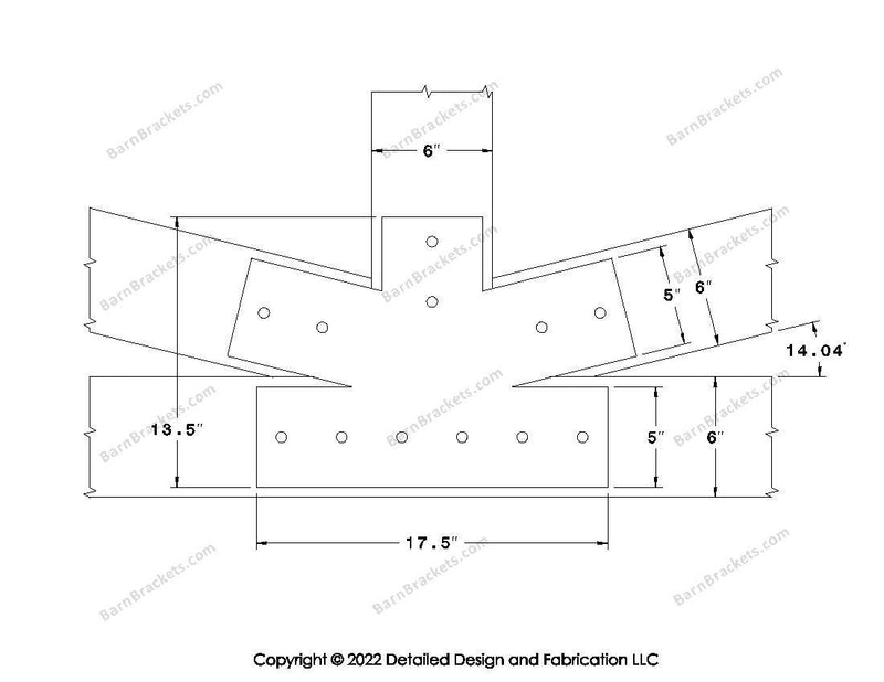 Fan Brackets for 6 inch beams - 5 inch Regular centered joint - Square - Centered style holes - BarnBrackets.com