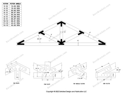 Steel timber truss bracket set for a 6/12 pitch roof.