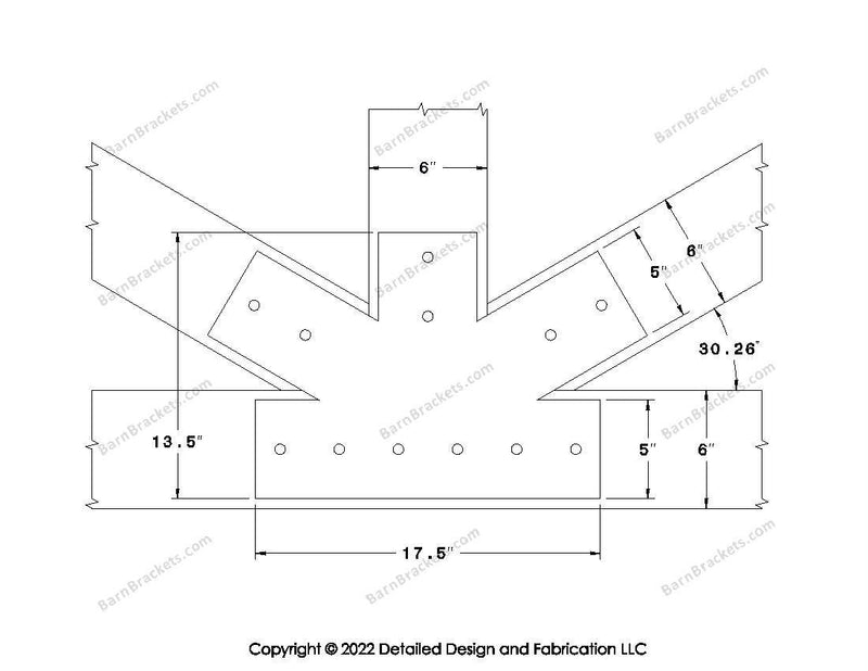 Fan Brackets for 6 inch beams - 5 inch Regular centered joint - Square - Centered style holes - BarnBrackets.com