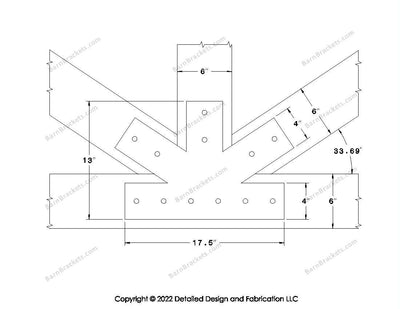 Fan Brackets for 6 inch beams - 4 inch Regular centered joint - Square - Centered style holes - BarnBrackets.com