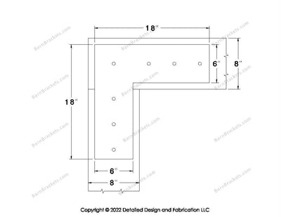 L shaped Brackets for 8 inch beams - Square - Centered style holes - BarnBrackets.com