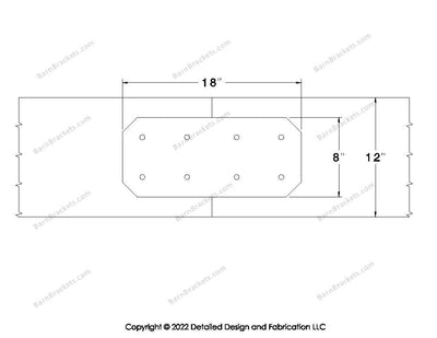 Union Brackets for 12 inch beams - Chamfered - Centered style holes - BarnBrackets.com