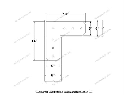 L shaped Brackets for 6 inch beams - Chamfered - Centered style holes - BarnBrackets.com