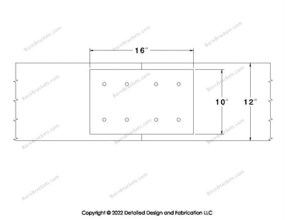 Union Brackets for 12 inch beams - Square - Centered style holes - BarnBrackets.com