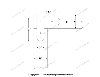 L shaped Brackets for 6 inch beams - Chamfered - Centered style holes - BarnBrackets.com