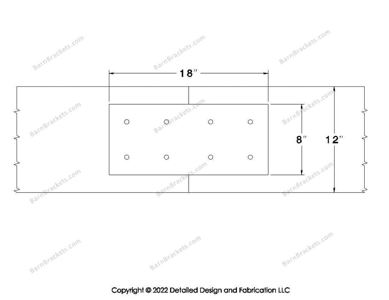 Union Brackets for 12 inch beams - Square - Centered style holes - BarnBrackets.com