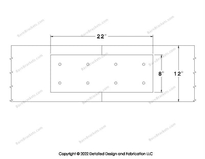 Union Brackets for 12 inch beams - Square - Centered style holes - BarnBrackets.com