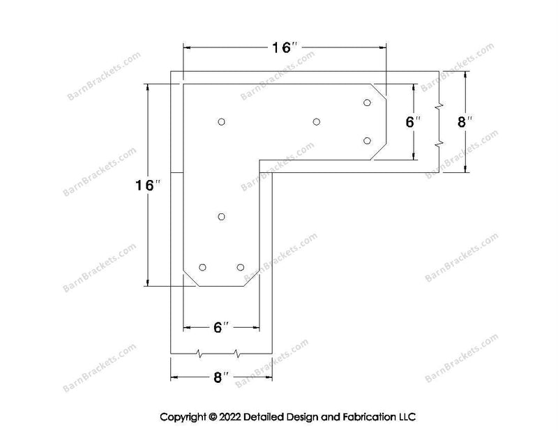 L shaped Brackets for 8 inch beams - Chamfered - Triangular style holes - BarnBrackets.com