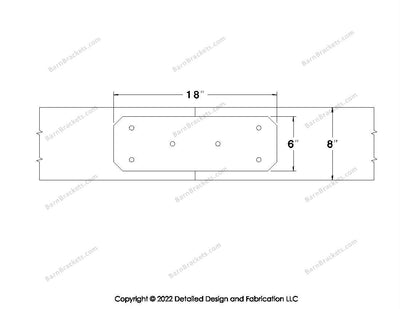 Union Brackets for 8 inch beams - Chamfered - Triangular style holes - BarnBrackets.com