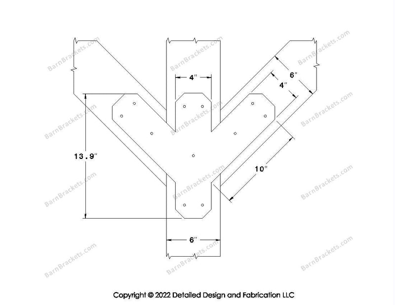 Full Y style Brackets for 6 inch beams - Triangular style holes - Chamfered - BarnBrackets.com